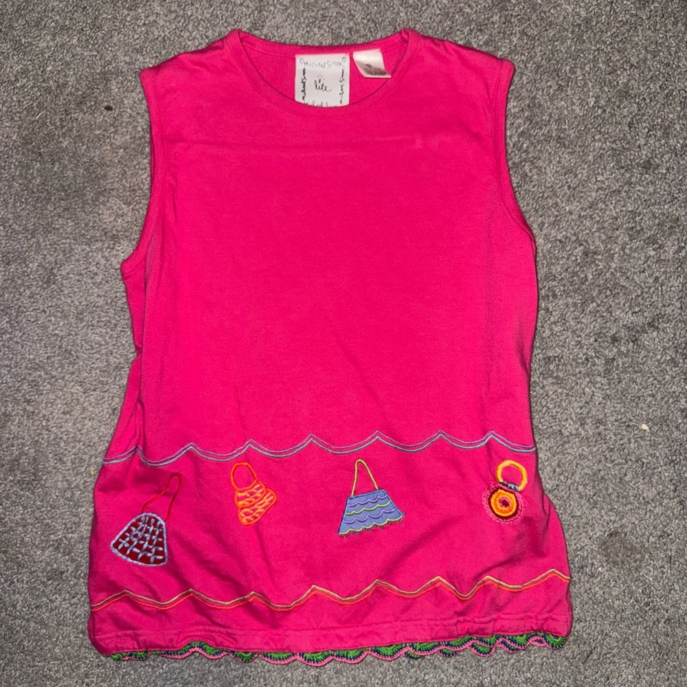 Michael Simon Pink Kids Tank Top with Embroidered Accents